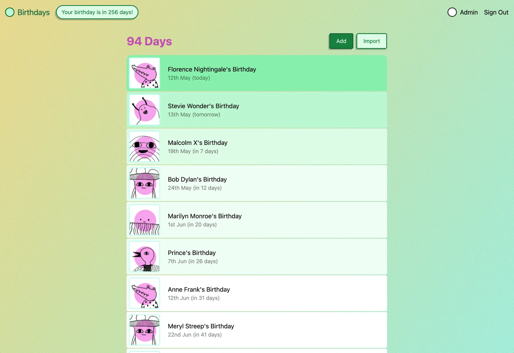 birthdays on web