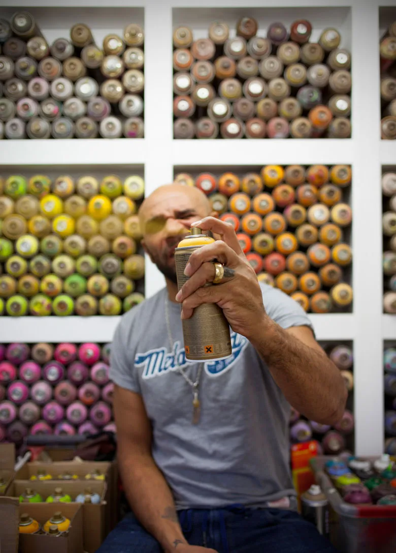 Goldie in his paint room